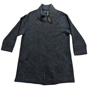 NWT Nanette Lepore 2XL 100% Wool Gray Embroidered Unlined Knee Length Coat